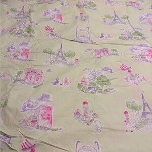 Pottery Barn Kids Duvet Cover with Pink and Green Parisian Print